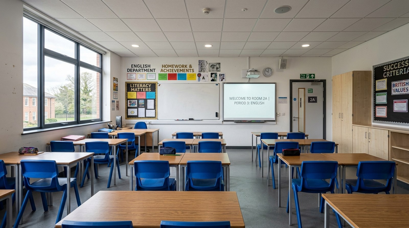 An empty secondary school classroom